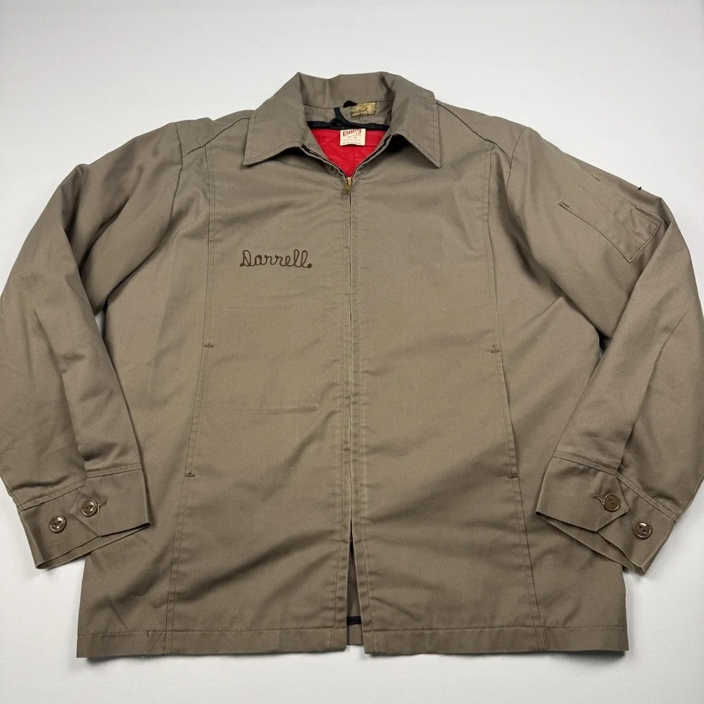 Vintage Unitog Jacket Mens LT Brown Canvas Bomber Lined Chain Stitch Workwear